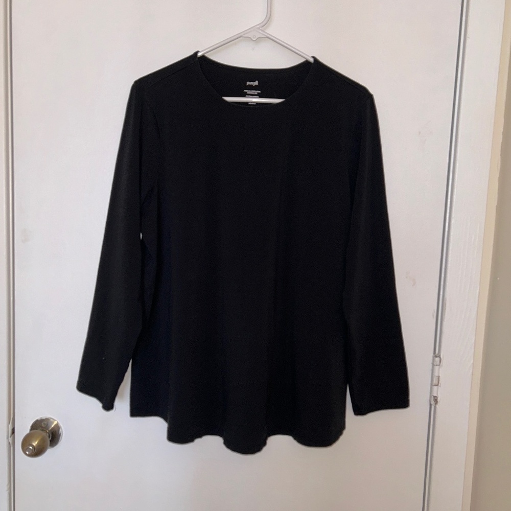 J Jill Pure Jill pima stretch cotton shirttail tee, black, size 1X